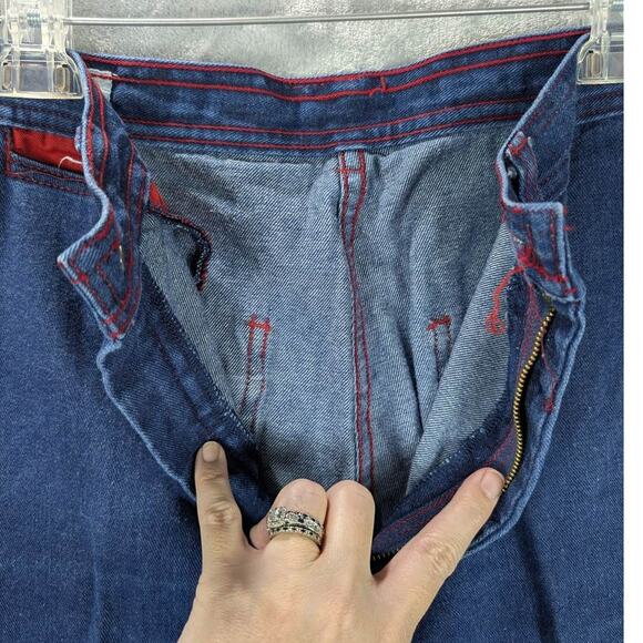 Vtg castle sq Jeans Womens 15/16 Blue Denim Red Contrast Stitching Retro 1970s - Picture 11 of 11